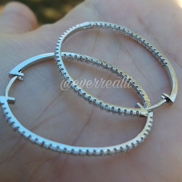 White Gold Inside Outside Diamond Hoop Earrings - Picture 3 of 7